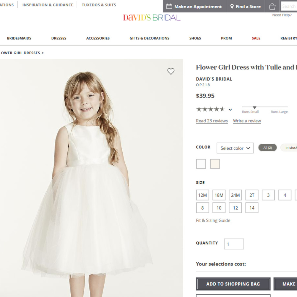David's Bridal OP218 Flower Girl Dress & Belt